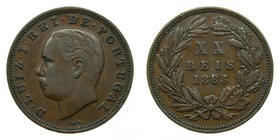 Portugal . 20 Reis . 1883 Luis I (km#527) Copper. AE. 
Grado: ebc-/mbc+