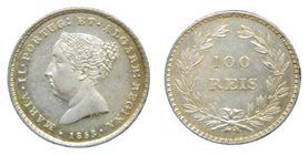 Portugal . 100 Reis . 1853. (km#488) Maria II. Brillo original. 
Grado: sc-
