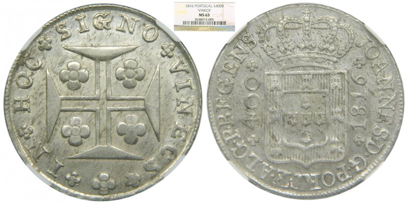Portugal . 400 Reis (pinto 480 reis ) 1816 VINECS (error for Vinces) . Joannes V...