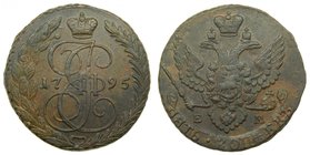 Russia 5 Kopeks. 1795 EM (C#59.3) Catherine II. 43 ø mm 47,06 gr copper. 
Grado: ebc-