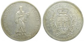 San Marino . 5 Lire. 1898 . RESPVBLICA S.MARINI . 25,01 gr ag. 
Grado: mbc