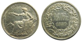 Suiza 1/2 Franc 1850 A (km#8) HELVETIA 2,50 gr ag. 
Grado: mbc