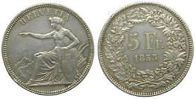 Suiza 5 Franc 1855 (X#S3) (dav.377) HELVETIA 24,9 gr ag. Switzerland. Solothurn 
Grado: mbc