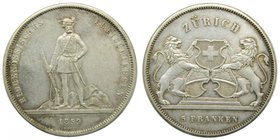 Suiza 5 Franc Zurich 1859 (X#S5) 25,03 gr ag. Switzerland
Grado: mbc