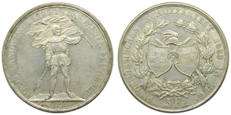Suiza 5 Franc Zug 1869 (X#S10) 24,92 gr ag. Switzerland
Grado: mbc+