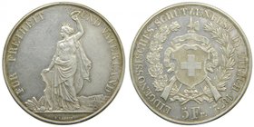 Suiza 5 Franc Zurich 1872 (X#S11) 24,93 gr ag. Switzerland (Schützentaler)
Grado: mbc