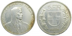 Suiza 5 Francs 1925 B (km#37) 24,98 gr Ag. 
Grado: mbc+