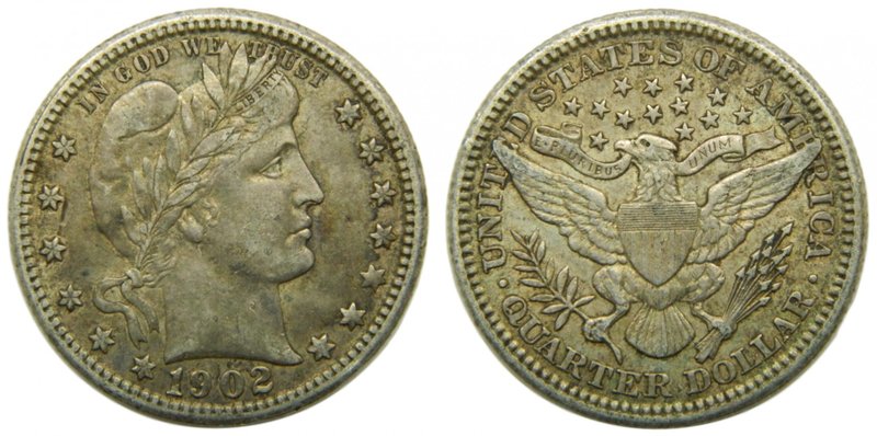 Estados Unidos de América. 1/4 dólar. 1902. (km#114) Barber Quarter.
Grado: bc+...