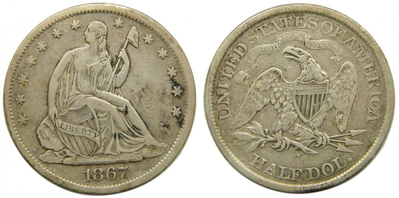 Estados Unidos de América. 1/2 dólar. 1867 S. (Km#99). Ag 12,44 gr. 900 mls. Uni...