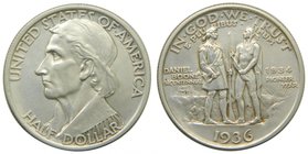 Estados Unidos de América. 1/2 dólar. 1936. Daniel Boone Bicentennial.(km#165.2) Ag 12,49 gr. 900 mls. Commemorative coinage. (1934 Pioneer)
Grado: s...