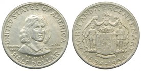 Estados Unidos de América. 1/2 dólar. 1934. Maryland Tercentenary. (Km#166). Ag 12,53 gr. 900 mls. Commemorative coinage. 
Grado: mbc