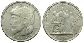 Estados Unidos de América. 1/2 dólar. 1936. Elgin, ILL., Centennial. (Km#180). Ag 12,48 gr. 900 mls. Pioneer. Commemorative coinage. 
Grado: ebc+
