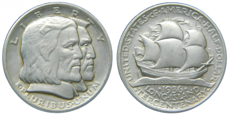 Estados Unidos de América. 1/2 dólar. 1936. Long Island Tercentenary. (Km#182). ...