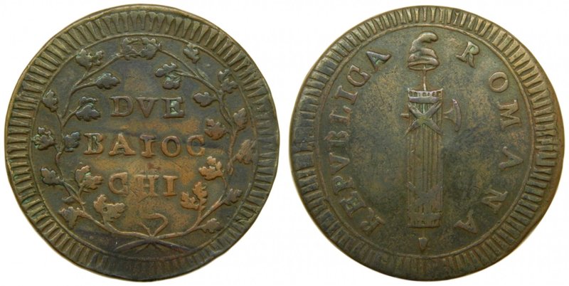 Vaticano 2 Baiocchi 1799 (km#7.3) Copper . ROMANA REPVBBLICA
Grado: mbc