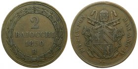 Vaticano 2 Baiocchi 1850 IV R (Muraiola) (km#1344) Copper . Pius IX 
Grado: bc