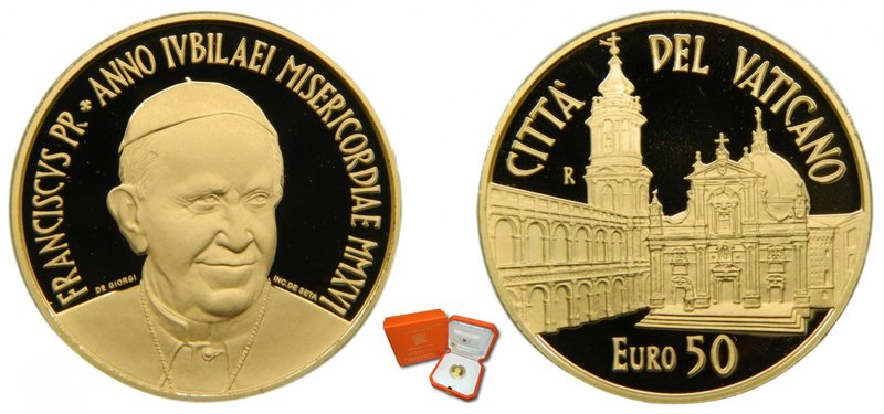 Vaticano 50 euro 2016 . Pontificado de S.S Francesco. Peso: 15 gr Au 917/1000 Pr...