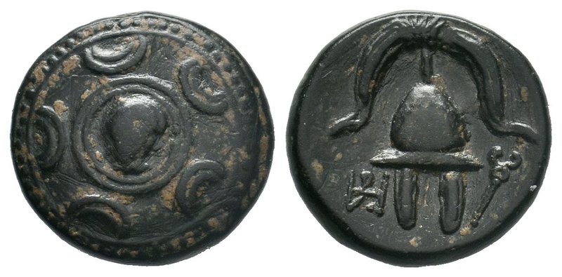 KINGDOM of MACEDON. 323-310 BC, Half Unit . Head of Herakles at center of shield...