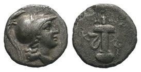 Caria, Kaunos, c. 166-150 BC. AR Hemidrachm 

Condition: Very Fine

Weight: 0.95gr
Diameter: 10.85mm

From a Private DUTCH Collection.