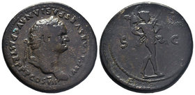 Vespasianus 69-79 AD - Sestertius, IMP CAES VESPAS AVG PM TR PPP COS IIII laureate head right. R/. SC Mars advancing right carrying spear and trophy. ...
