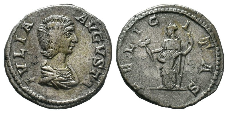 Julia Domna. Augusta, AD 193-217. AR Denarius, / Felicitas standing left, holdin...