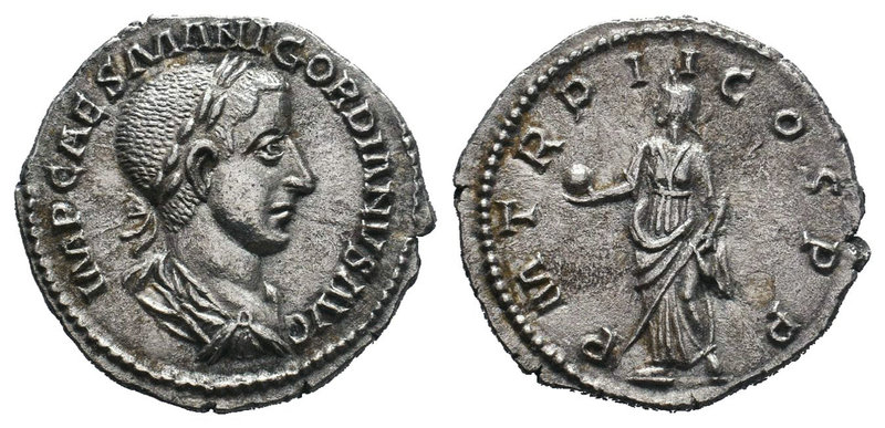 Gordian III. AD 238-244. AR Denarius, Rome mint, 5th officina. Special emission....