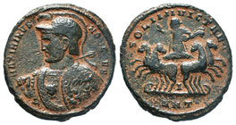 Maximinus II. As Caesar, AD 305-309. Æ Follis, Antioch mint, 7th officina. Struck AD 310. Helmeted, and cuirassed bust left, aegis on breast, holding ...