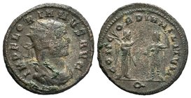 Florian, 276. AD. Antoninianus, IMP FLORIANVS AVG Radiate, draped and cuirassed bust of Florian to right. Rev. CONCORDIA MILITVM / T Victory holding p...