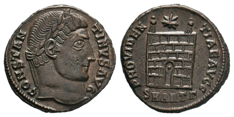 Constantine I. A.D. 307/10-337. AE , PROVIDEN-TIAE AVGG // SMANTA, camp-gate of ...