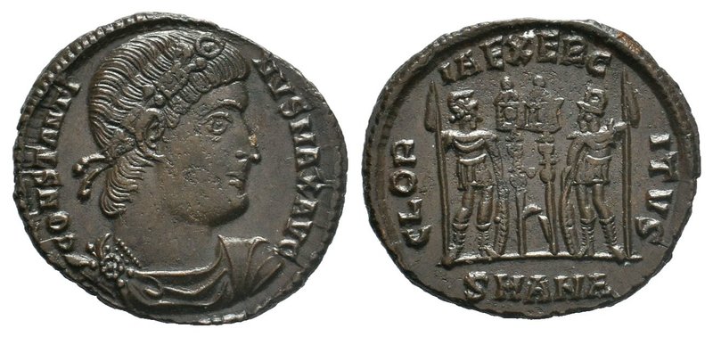 Constantine I. A.D. 307/10-337. AE , GLOR-IA EXERC-ITVS, two soldiers standing, ...