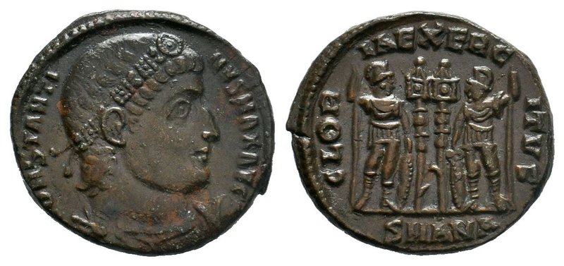 Constantine I. A.D. 307/10-337. AE , GLOR-IA EXERC-ITVS, two soldiers standing, ...