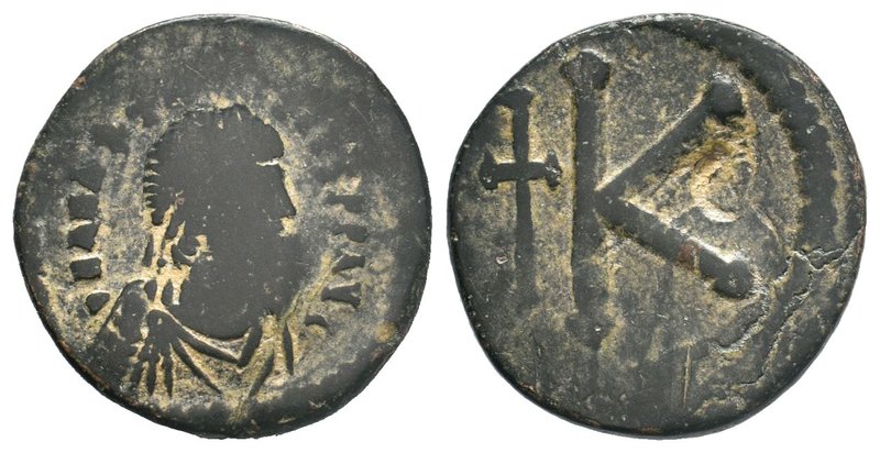 Anastasius I. Half follis, 491-518 AD. Constantinople. (DN) AN(AST)ASIVS PP AVG,...