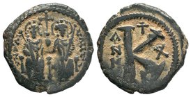 Justin II and Sophia, AE Half-Follis. 

Condition: Very Fine

Weight: 5.56gr
Diameter: 22.58mm

From a Private German Collection.