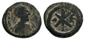 Justin I, AE Pentanummium, 512-518 AD, Constantinople. DN IVSTINVS PP AVG, pearl diademed, draped, cuirassed bust right / large epsilon, officina lett...