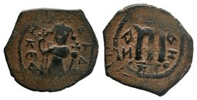 Heraclius and Heraclius Constantine. AE20 half-follis. AD 610-641. 5.85 g. Thessalonica mint. Heraclius and Heraclius Constantine standing facing, eac...