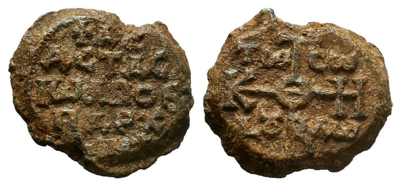 Anastasius I. 491-518. AD. Lead Seal , 
Obv: .Legend in five lines
Rev: Legend a...