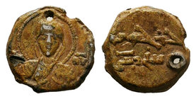 ARAB - BYZANTINE Bilingual LEAD SEALS. Uncertain (Circa 11th century).
Obv: Facing bust of the Virgin Mary, orans.
Rev: Legend in Arabic in two lines....