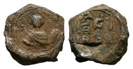 An intriguing late byzantine seal
Diam.: mm Weight: gr. Condition: VF. Nice dark natural patina. 
Obverse: The bust of the Mother of God "Nikopoios", ...