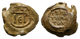 Lead seal of Petros stratelates, (6th cent.)
Diam.: mm Weight: gr. Condition: VF. Brown natural patina. It is to mention the lenticular shape of the s...