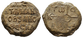 BYZANTINE LEAD SEALS. (Circa 9th-10th centuries).
Obv: Cruciform monogram.
Rev: Legend in four lines.

Condition: Very Fine

Weight: 16.14gr
Diameter:...
