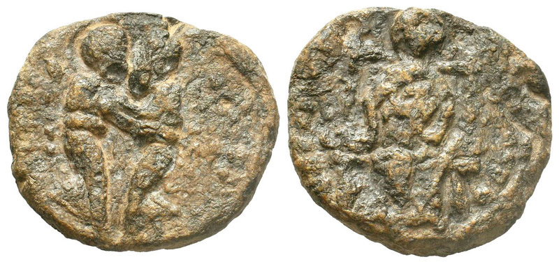 Tornikios, proedros. Byzantine AE Tessera (22mm, 5.45g) circa AD 1170-1200
Saint...
