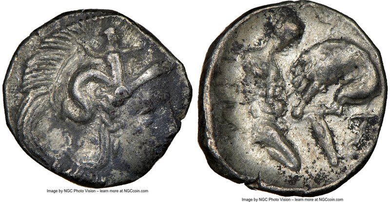 CALABRIA. Tarentum. Ca. 4th century BC. AR diobol (12mm, 2h). NGC Choice VF. Ca....