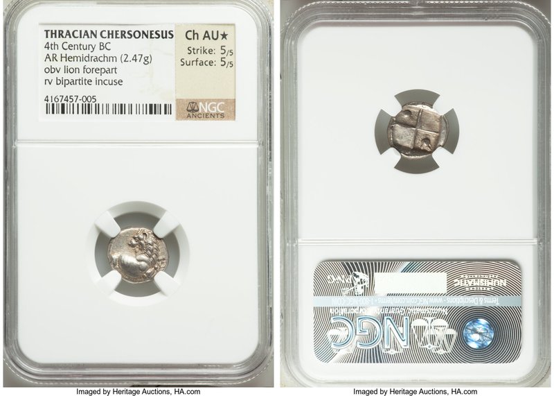 THRACE. Chersonesus. 4th century BC. AR hemidrachm (14mm, 2.47 gm). NGC Choice A...