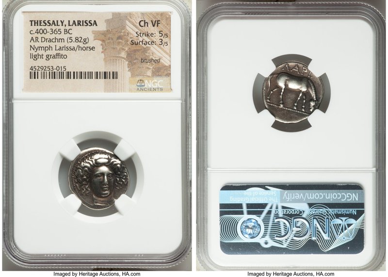 THESSALY. Larissa. Ca. 400-365 BC. AR drachm (20mm, 5.82 gm, 7h). NGC Choice VF ...