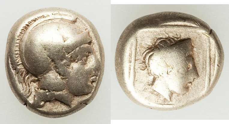 LESBOS. Mytilene. Ca. 412-378 BC. EL sixth-stater or hecte (10mm, 2.43 gm, 3h). ...