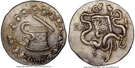LYDIA. Sardes. Ca. 166-128 BC. AR cistophorus (27mm, 1h). NGC XF, brushed. Ca. 160-150 BC. Serpent emerging from cista mystica; all within ivy wreath ...