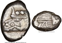 LYCIA. Phaselis. Ca. 530-500 BC. AR stater (22mm) NGC Choice VF. Prow of galley left, in the form of a boar's head and foreleg, three shields above / ...