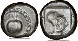 PAMPHYLIA. Side. Ca. 5th century BC. AR stater (20mm, 10.84 gm, 9h). NGC Choice XF 4/5 - 4/5. Ca. 430-400 BC. Pomegranate; guilloche beaded border / H...