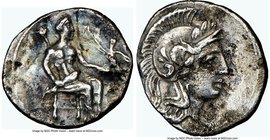 CILICIA. Uncertain mint. Ca. 4th century BC. AR obol (11mm, 5h). NGC Choice VF. Helmeted head of Athena right / Baaltars seated right on throne, eagle...
