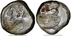 CILICIA. Celenderis. Ca. 425-350 BC. AR stater (20mm, 5h). NGC VF. Persic standard, ca. 425-400 BC. Youthful nude male rider, reins in right hand, ken...