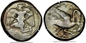 CILICIA. Mallus. Ca. 440-385 BC. AR stater (20mm, 9h). NGC Choice Fine. Winged female in kneeling/running stance left, holding solar disk with both ha...